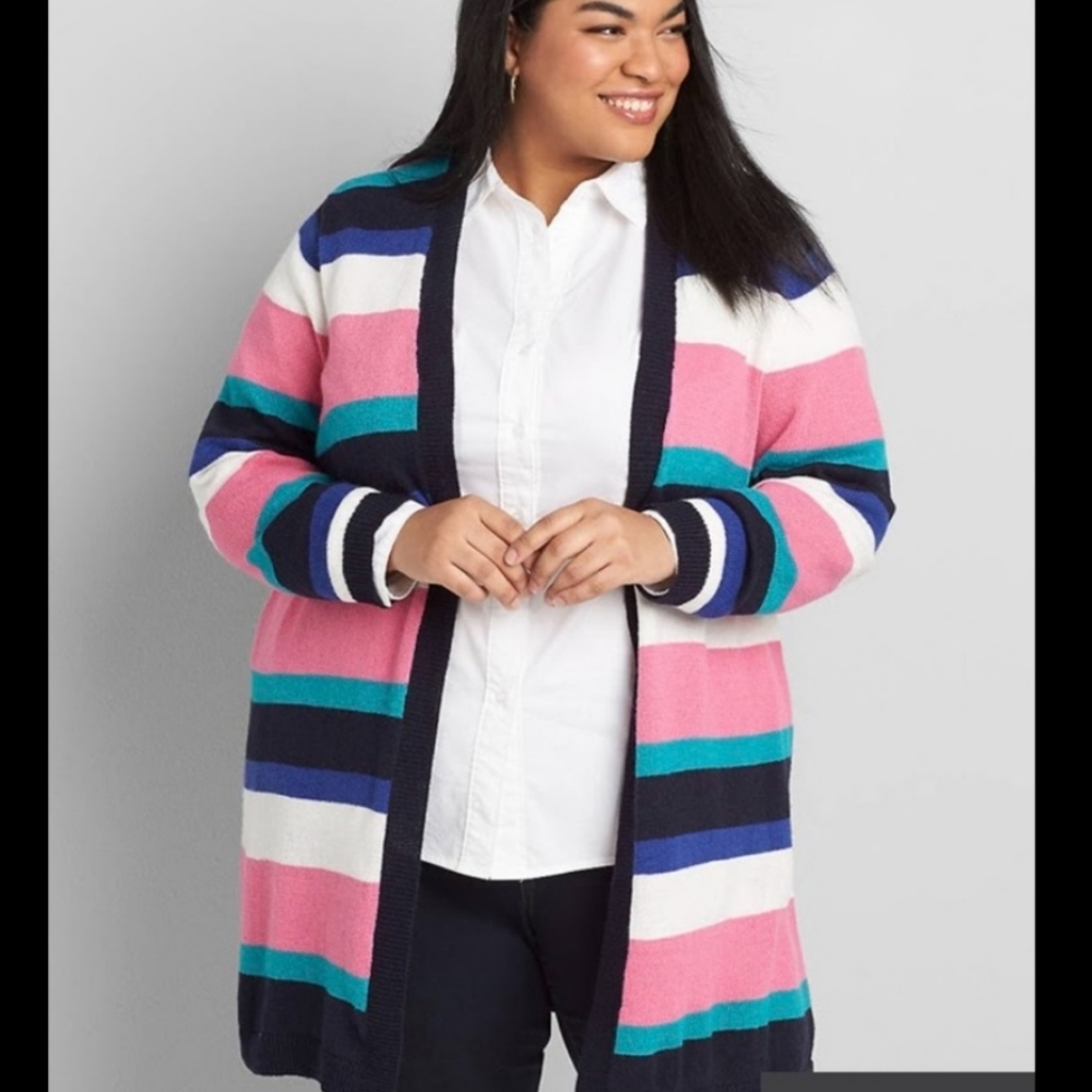 - Used Lane Bryant Multicolor stripe cardigan. Size 22/24.
